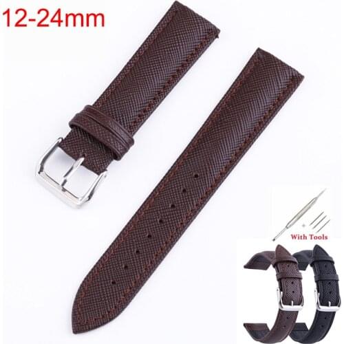 Genuine Leather Watchband 12mm 14mm 16mm 18mm 20mm 22mm 24mm Wristband Straps With Pins Watches Accessories Flat Interface Band
