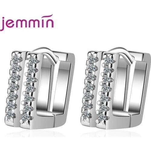 Luxury Gold Color 925 Sterling Silver Hoop Earrings For Women Square Cubic Zircon Boutique Friendship Piercing Ear Jewelry