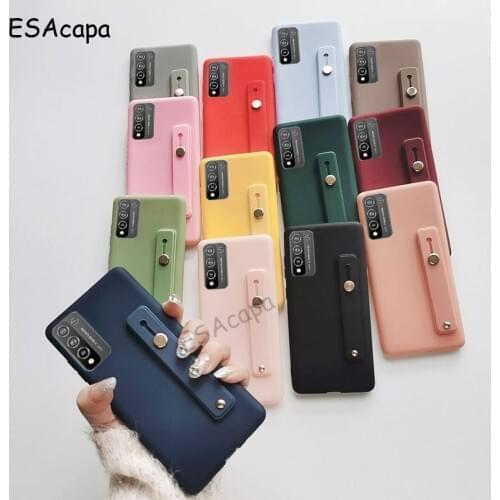 Candy Color Wrist Strap Silicone Phone Case For Huawei Honor 10X Lite Case Hand Band Stand Holder Soft Cover For Honor 10X Lite
