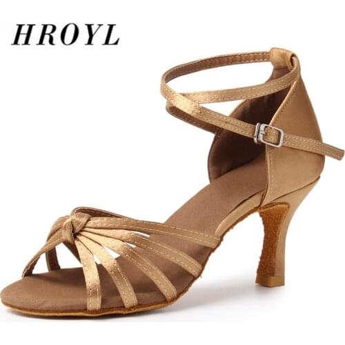 HROYL New Women Latin Dance Shoes Satin Ballroom Indoor pole Salsa Dancing Shoes Tango Modern High Heels Dance-Shoes Hot-selling