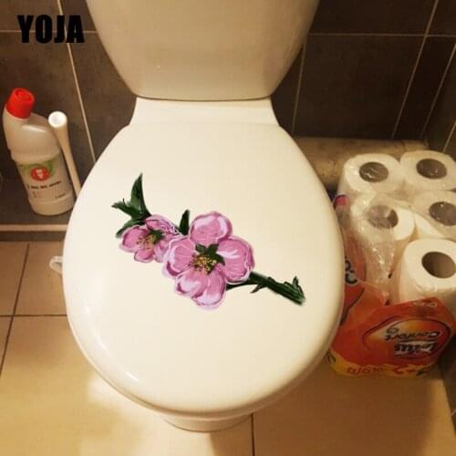 YOJA 22.8*16.1CM Pink Peach Branch WC Toilet Decor Classic Home Bedroom Wall Sticker T1-0677