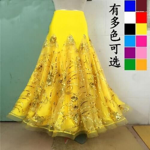 Modern Dance Skirt For Woman Sexy Mesh Flower Waltz Salsa Rumba Spain Stage Performance Skirt Ballroom Sequin Swing Dress DL6667