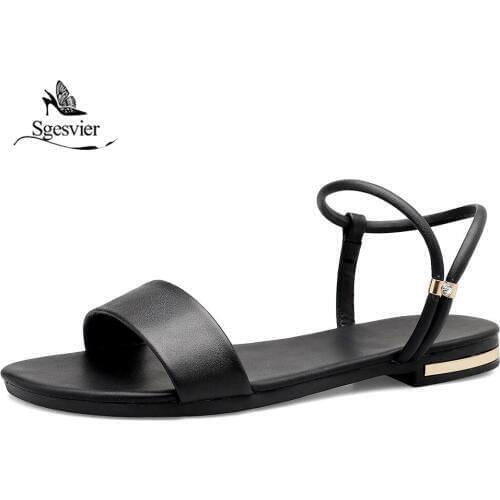 Sgesvier 2019 new genuine leather women sandals big size 31-46 solid fashion comfortable peep toe flat casual shoes woman G397