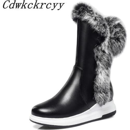 Women Boots Autumn and winter New style Cashmere True rabbit hair Comfortable Internal increase Keep warm Snow boots size 34-43