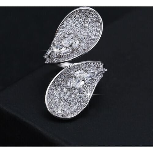 Women Rings Silver Plated Open Fully Inlaid Cubic Zirconia Ring Fashion Glamour Banquet Engagement Rings Birthday Gift For Girl