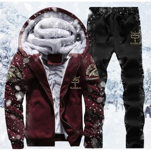 Winter Warm Tracksuit Men Set Casual Jacket Suit Mens Brand Clothing Mens Sweats Suit Two Pieces Zipper Sweatshirt Dropshipping