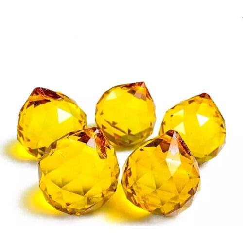 30MM Chandelier Parts Suncatcher Prism Ball Hanging Yellow Crystal Ball Prism Faceted Rainbow Maker for Window Wedding Decor