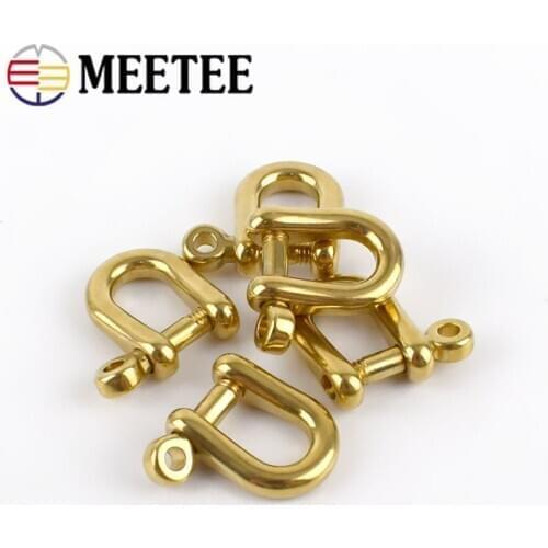 2/4pcs 6mm Solid Brass Carabiner Shackle Key Ring Chain Ring Hook Clasp Belt Strap Horseshoe Buckles Fastener DIY Leather Craft