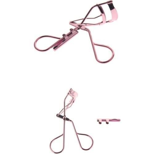 2pcs/set Fits All Eyes Rose Gold Pro Eyelash Curler Makeup Cosmetic Tool With Refill Pad Long Lasting For Women Girls
