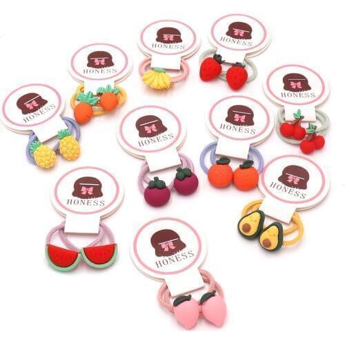 2PCS Cartoon Cute Korean Fruits Vegetables Girls Elastic Hair Bands Ponytail Holder Scrunchies Hair Tie Rope Baby Accessories