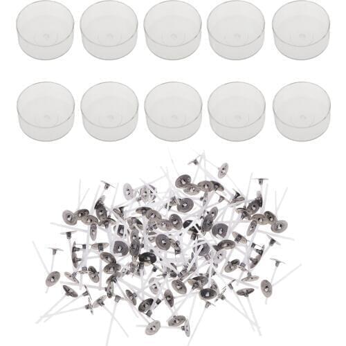 200x Pre-Waxed Cotton Candle Wicks and 10x Plastic Clear Round Shaped Tealight Cup Candle Making Material DIY Craft Kit