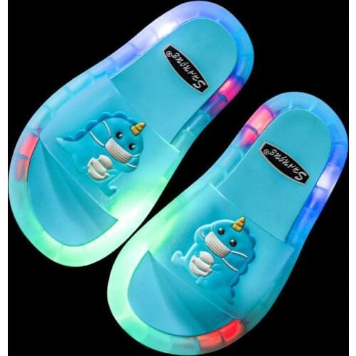 2021 Footwear Luminous Jelly Summer Childrens LED Slipper Girls Slippers PVC Non-slip Beach Sandals Kids Home Bathroom Blue