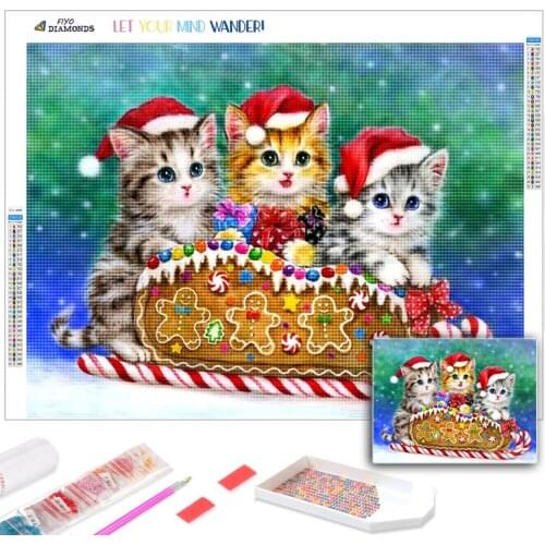 5d Diamond Painting Full Drill Square Christmas Cat Picture Of Rhinestone Diamond Embroidery Animal Diamond Mosaic Handmade Gift