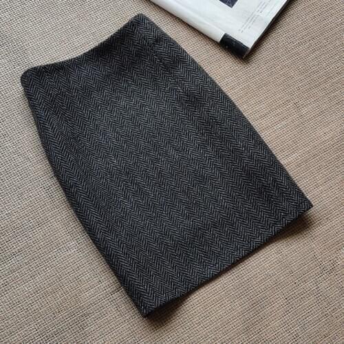 Black woolen skirt women autumn winter new high waist package hip commuter A-line straight skirt