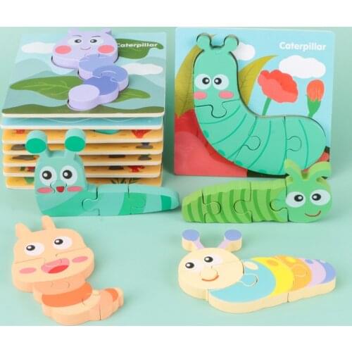 Kids Cartoon Caterpillar 3D Puzzles Clever Board Montessori Materials Educational Wooden Toys For Children Puzzle Learning Toys