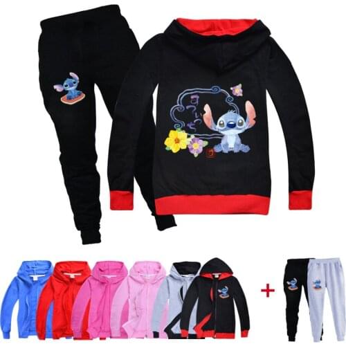 STITCH Boys Clothing Sets Kids Spring Autumn Cotton Long Sleeve Hoodie+Pants 2Pcs Suit Children Clothes Set 2-16year