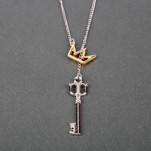 Dongsheng Game Jewelry Kingdom Hearts Sora Key Keyblade Metal Handmade Crown Pendant Necklace Chain Cosplay Collection Gift