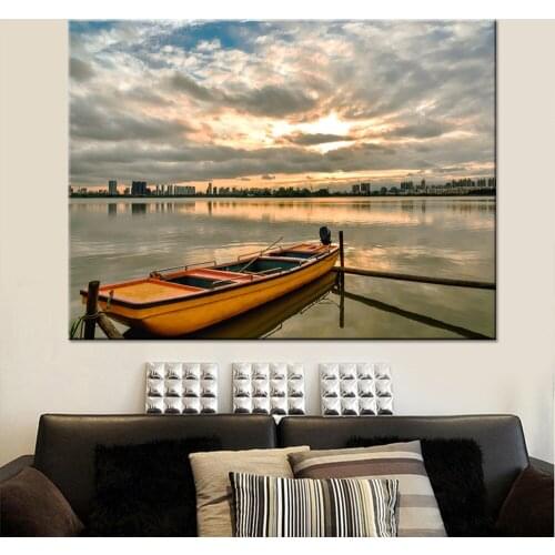 Canvas Paintings Framework HD Prints Wall Art Pictures 1 Piece/Pcs Boat On The River Scenery Poster For Living Room Home Decor
