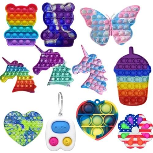 Keychain Children Adult Fidget Toys Color Push Bubble Sensory Toy Mini Antistress поп ит Fidget Toys To Relieve Autism Cheap