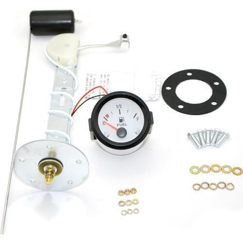 2" 52mm White Face Fuel Level Gauge Car Meter with Fuel Float Sensor White LED Light Black Rim Automotive Gauges 12V