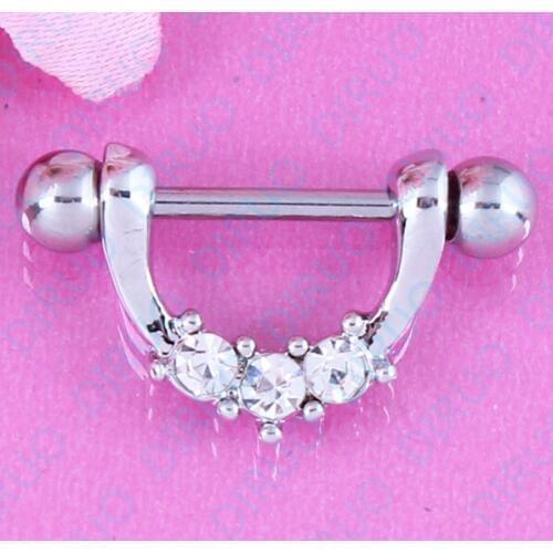 Three clear crystal Nipple ring body piercing jewelry Nickel-free316L surgical steel pair