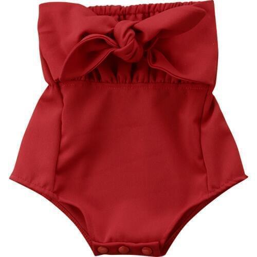 Toddler Infant Baby Girl Off Shoulder Red Bowknot Romper Jumpsuit Baby Clothing