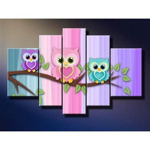 Colorful Cute Bird Little Owl Picture Wall Art Canvas Oil Painting Unframed Animal Picture For Childrens Room Decoration
