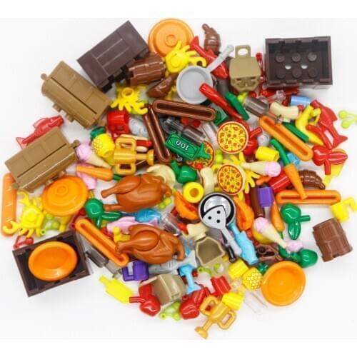 Creative Bricks City Friends Accessories Food Fruit Bread Fish Chicken kitchen Parts MOC Creator Model Building Blocks Toys Bulk