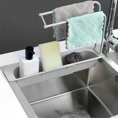 Kitchen Telescopic Sink Rack Expandable Drain Basket Sink Storage Shelf Sponge Rag Rack Drain Holder Faucet Holder Adjustable Ba