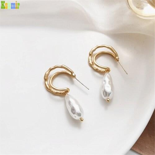 Kshmir Fashionable simple C word earring temperament female pearl fashion earrings matte gold earring jewelry gifts 2021