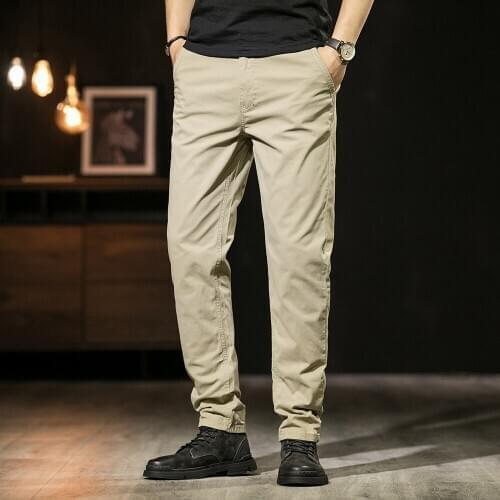 Spring and Summer Mens Wash Dyed Slim Retro Stretch Casual Pants Mens Basic Solid Color Casual Pants