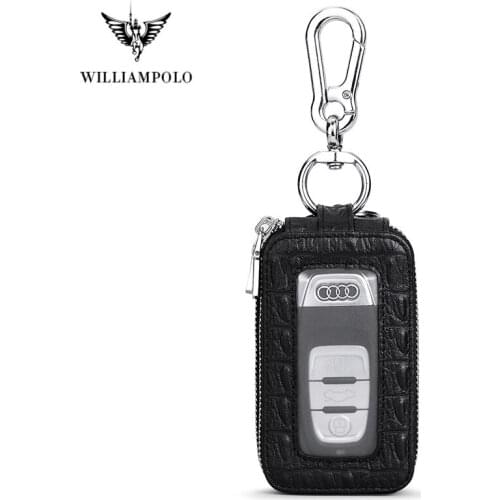 Williampolo Genuine Leather Keychain Men Key Holder Organizer Pouch Cow Split Car Key Wallet Housekeeper Key Case Mini Card Bag