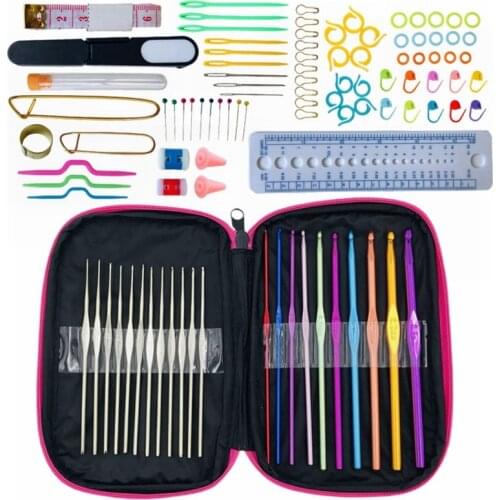 Colorful Alumina Crochet Hook Set 100pcs With Yarn Knitting Needles Sewing Tools Full Set Knit Craft Tools