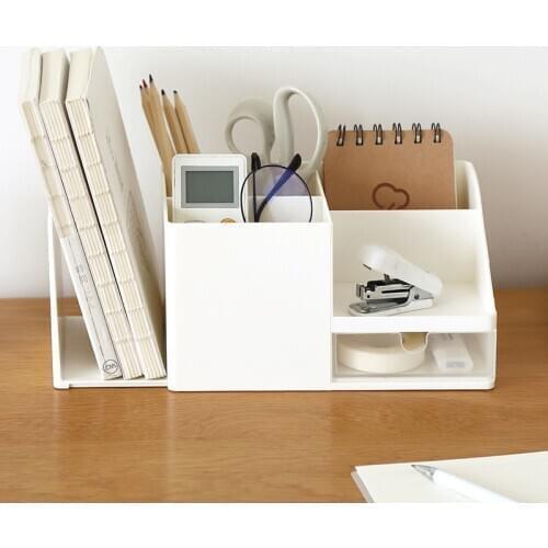 2020 Creative ABS Desk Office Organizer Storage Holder Desktop Pencil Pen Sundries Badge Box Stationery Office School Supplies