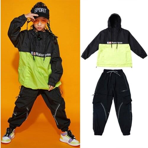 New Kids Street Dance Hip Hop Clothes Loose Sweatshirt Hip Hop Pants For Girls Boys Perform Childrens Day Stage Costume BL5743