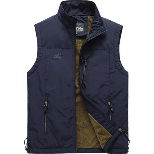 New Photographer Sleeveless Jacket Winter Men Fleece Warm Vest with Many Pockets Autumn Male Casual Thick Multi Pocket Waistcoat