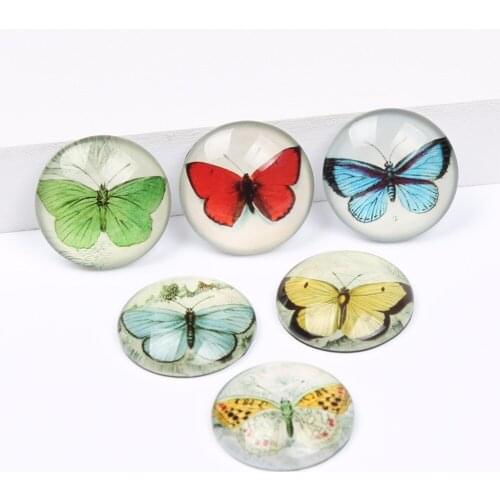 Onwear diy mixed round dome colorful butterfly photo glass jewelry pendant cabochons 12mm 20mm 25mm diy earrings accessories