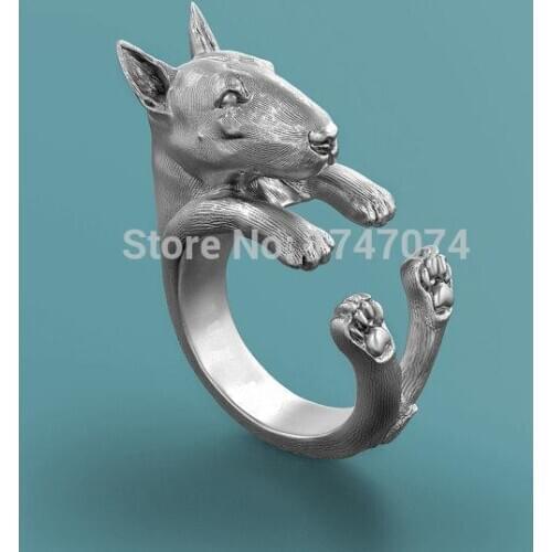 Wholesale Trendy Resizable Vintage Hippie Bull Terrier Dog Ring Animal Fashion Jewelry Women Rings Men For Pet Lovers