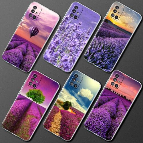 Clear Phone Case For Samsung Galaxy A51 5G A71 A21s A31 A12 A52 A41 A91 A11 A32 A72 Shockproof Soft Cover Purple Lavender Flower