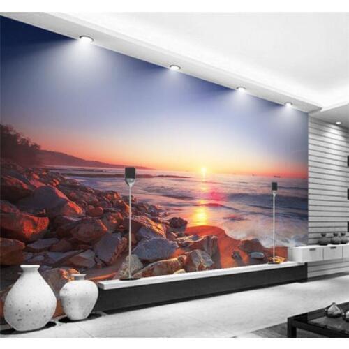 Modern 3D Photo Wallpapers Beautiful Sea View Sunset Beach Stone Background Wall Living Room Bedroom TV Sofa frescoes Wall Paper