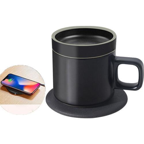 100-240V Cup Heater 55 Celsius Thermos Coffee Milk Warm Cup with Wireless Charging Base Mug Warmer Desktop Heating Tool