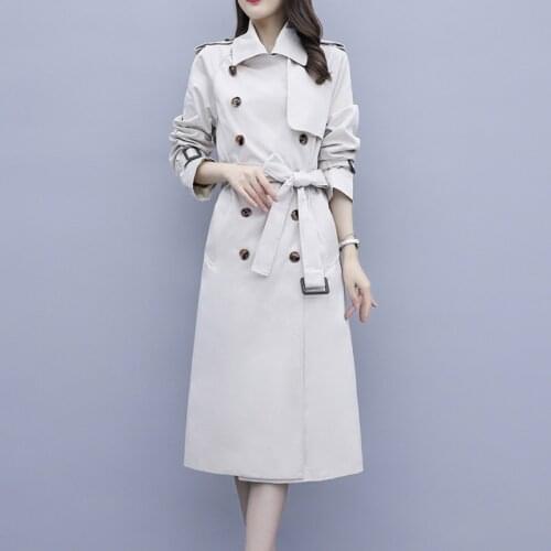 Women Trench Coat Fashion Fall Spring Casual Cotton with Over Size Vintage Long Coats Overcoats Top Double Breasted Outwear