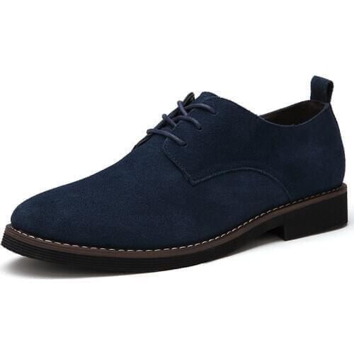 39-48 Men Shoes Genuine Leather Casual Flats Waterproof Dress Oxford Man Suede Shoes Classic Lace Up Work Loafer