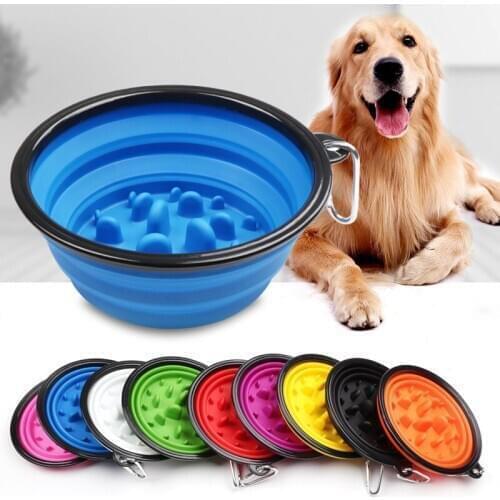 Upgrade Travel Collapsible Silicone Pets Bowl Slow Food Water Feeding BPA Free Foldable Cup Dish for Dogs Cat Drop