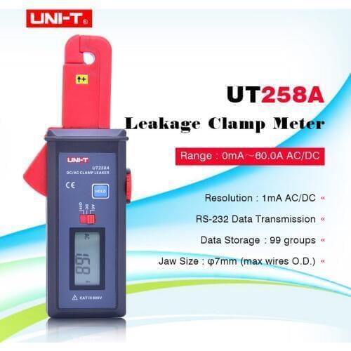 UNI-T UT258A AC/DC Leakage Current Clamp Meter Digital Ammeter 10000 Count 0mA~60A AC/DC leakage current with zero mode RS-232