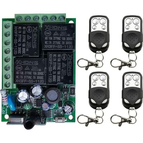 433MHz Universal Wireless Remote AC 220V 4CH rf Relay and Transmitter Remote Garage/LED/Light/Fan/Home appliance Control switch