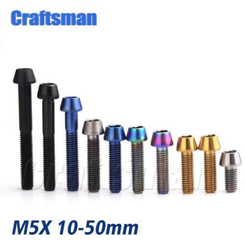 Titanium Ti M5 x 10 12 16 18 20 25 30 35 40 45 50 mm Allen Key Taper Head Bolt Screw for Bicycle Stem Seatpost Bicycle Parts GR5