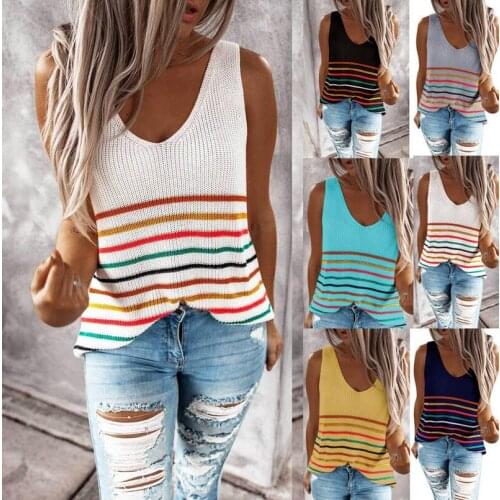 Womens Striped V-neck Bottoming Shirt Pullover Blouse Vest Knitted Top
