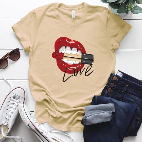 Sexy Red Lips Printing Tshirts Women Lipstick Tees Fashion Summer Woman Shirts Clothing Korean Style Tops Tee Shirt Female