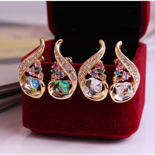 Fashion sweet romantic temperament Symphony Water Cube Rhinestone Studs Female earring Hypoallergenic earrings